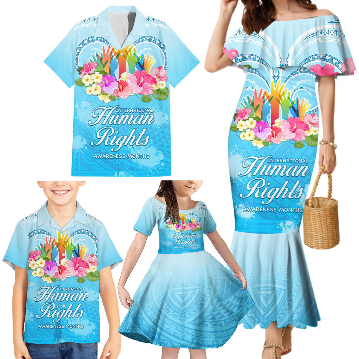 Universal Human Rights Month Family Matching Mermaid Dress and Hawaiian Shirt Polynesian Style LT05 - Polynesian Pride