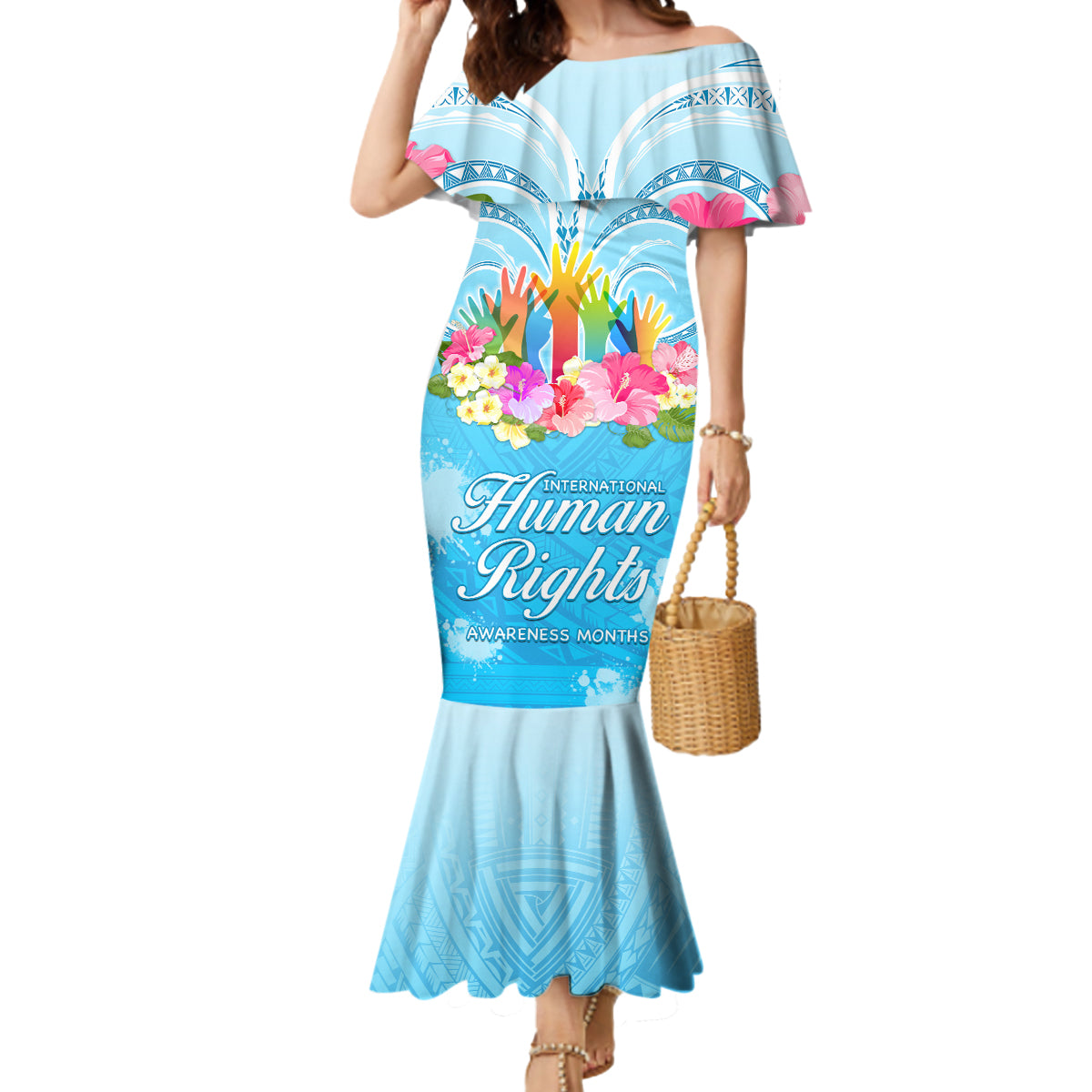 Universal Human Rights Month Mermaid Dress Polynesian Style LT05 Women Blue - Polynesian Pride