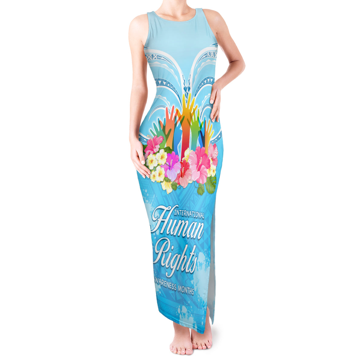 Universal Human Rights Month Tank Maxi Dress Polynesian Style LT05 Women Blue - Polynesian Pride