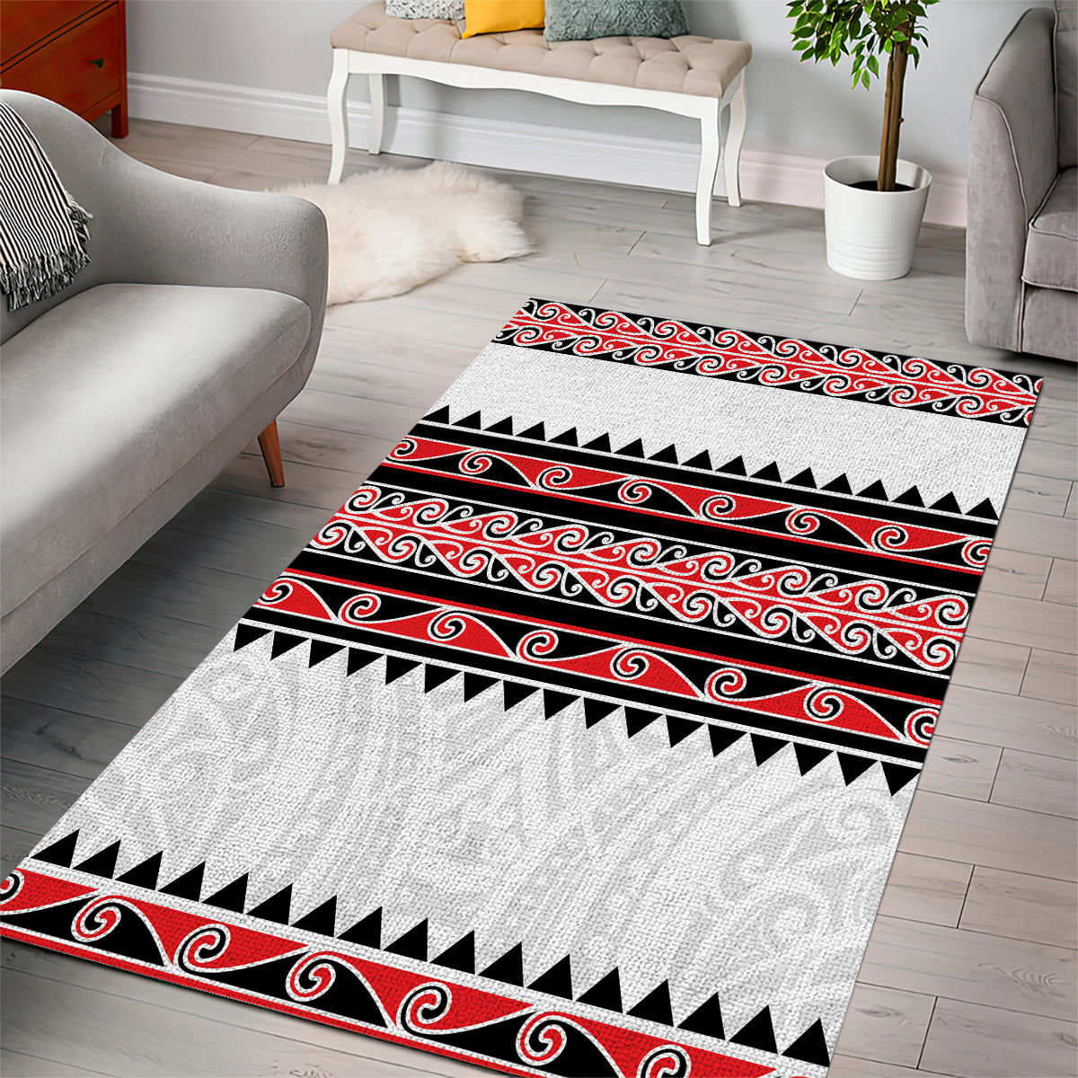 New Zealand Aotearoa Area Rug With Kowhaiwhai Pattern Red Version LT05 - Polynesian Pride