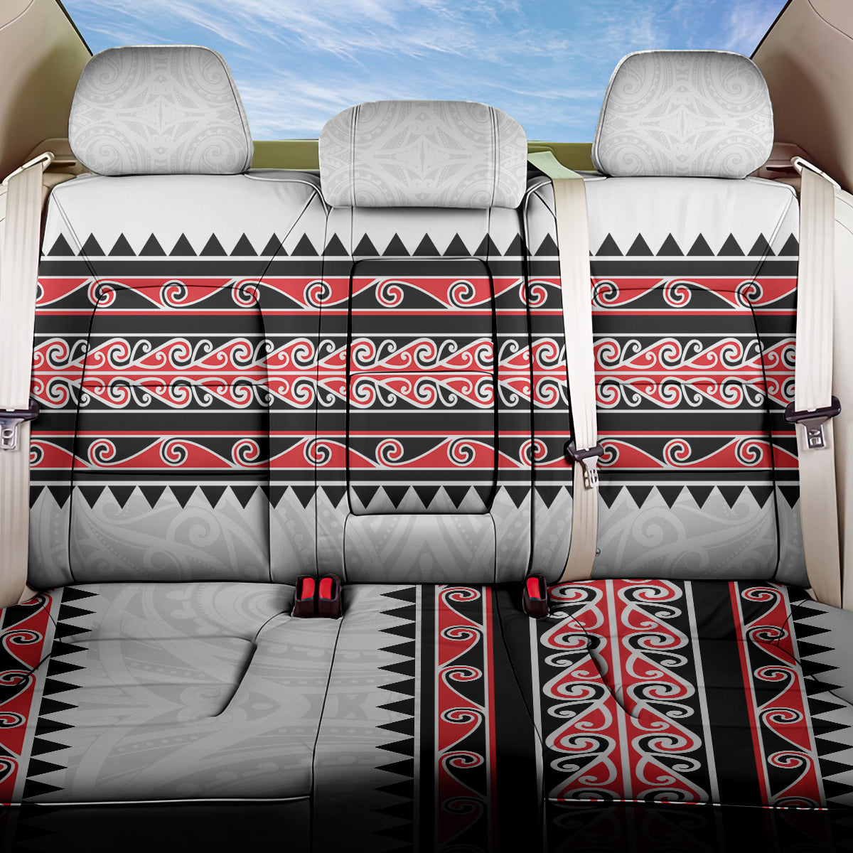 New Zealand Aotearoa Back Car Seat Cover With Kowhaiwhai Pattern Red Version LT05 One Size Red - Polynesian Pride