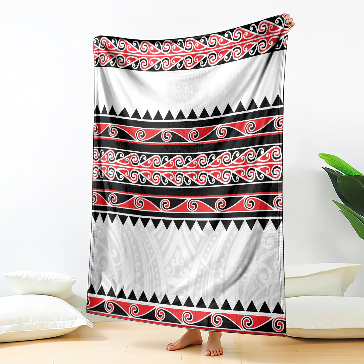 New Zealand Aotearoa Blanket With Kowhaiwhai Pattern Red Version LT05 Red - Polynesian Pride