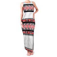 New Zealand Aotearoa Family Matching Tank Maxi Dress and Hawaiian Shirt With Kowhaiwhai Pattern Red Version LT05 Mom's Dress Red - Polynesian Pride
