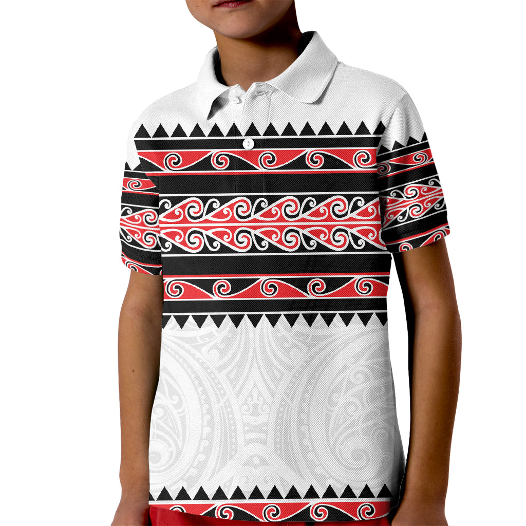 New Zealand Aotearoa Kid Polo Shirt With Kowhaiwhai Pattern Red Version LT05 Kid Red - Polynesian Pride