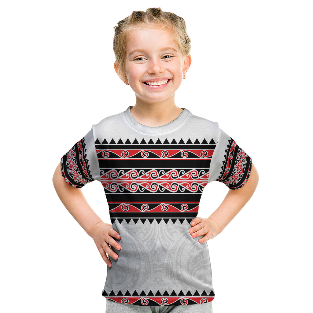 New Zealand Aotearoa Kid T Shirt With Kowhaiwhai Pattern Red Version LT05 Red - Polynesian Pride