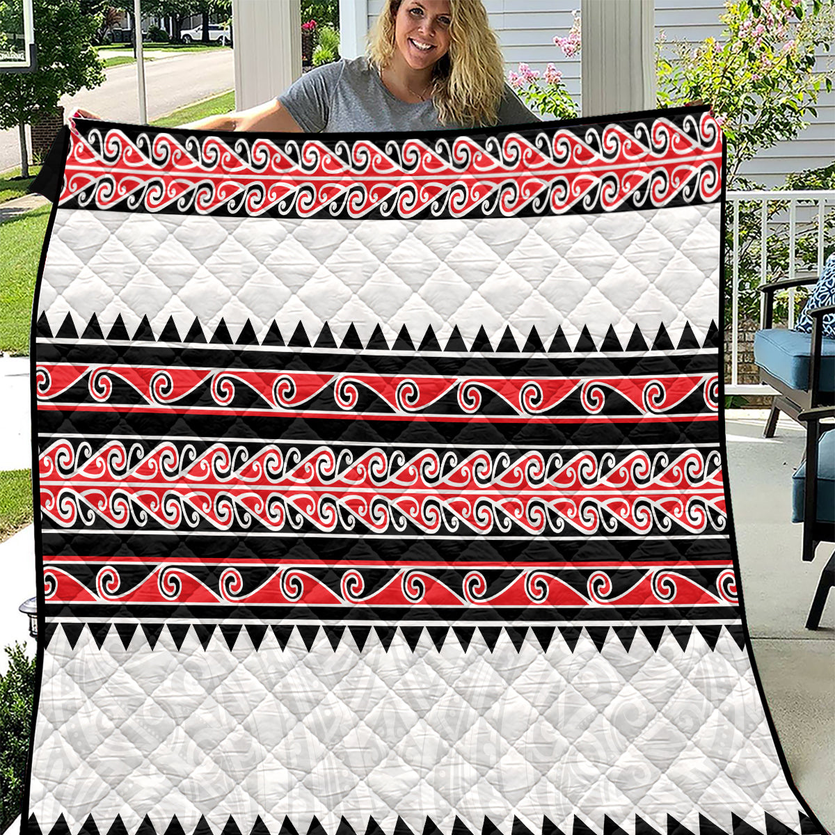 New Zealand Aotearoa Quilt With Kowhaiwhai Pattern Red Version LT05 Red - Polynesian Pride