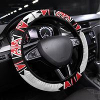 New Zealand Aotearoa Steering Wheel Cover With Kowhaiwhai Pattern Red Version LT05 Universal Fit Red - Polynesian Pride