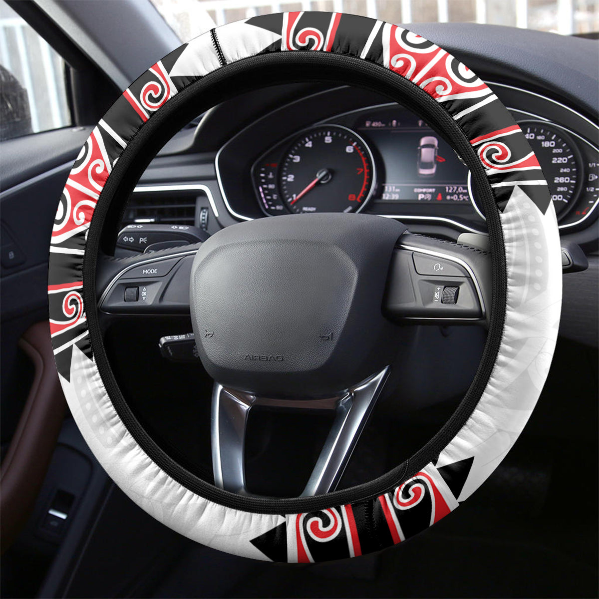New Zealand Aotearoa Steering Wheel Cover With Kowhaiwhai Pattern Red Version LT05 - Polynesian Pride