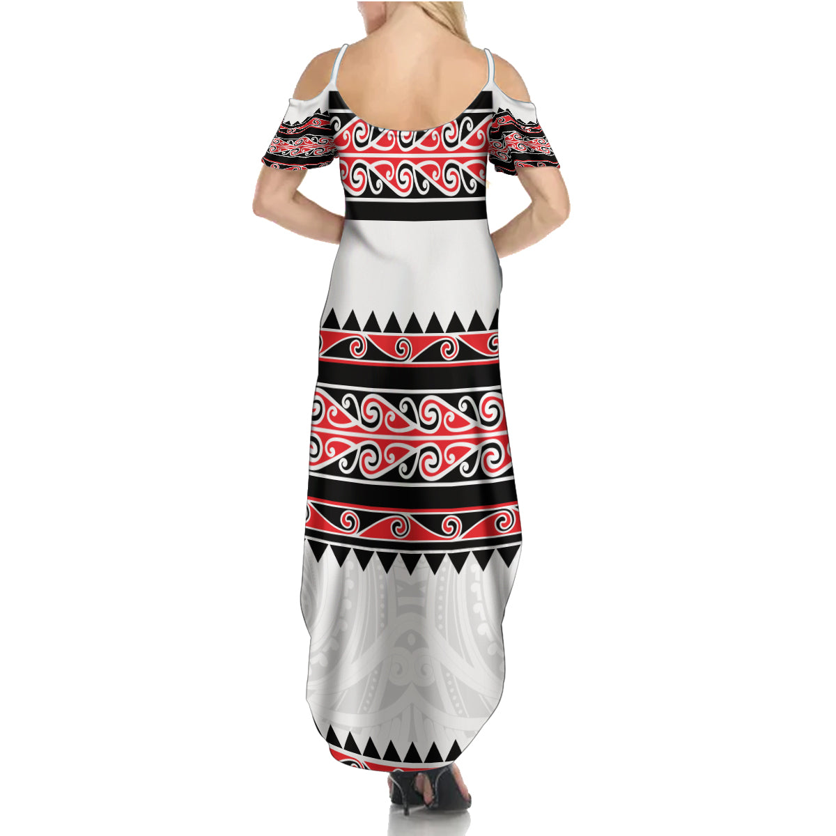 New Zealand Aotearoa Summer Maxi Dress With Kowhaiwhai Pattern Red Version LT05 - Polynesian Pride