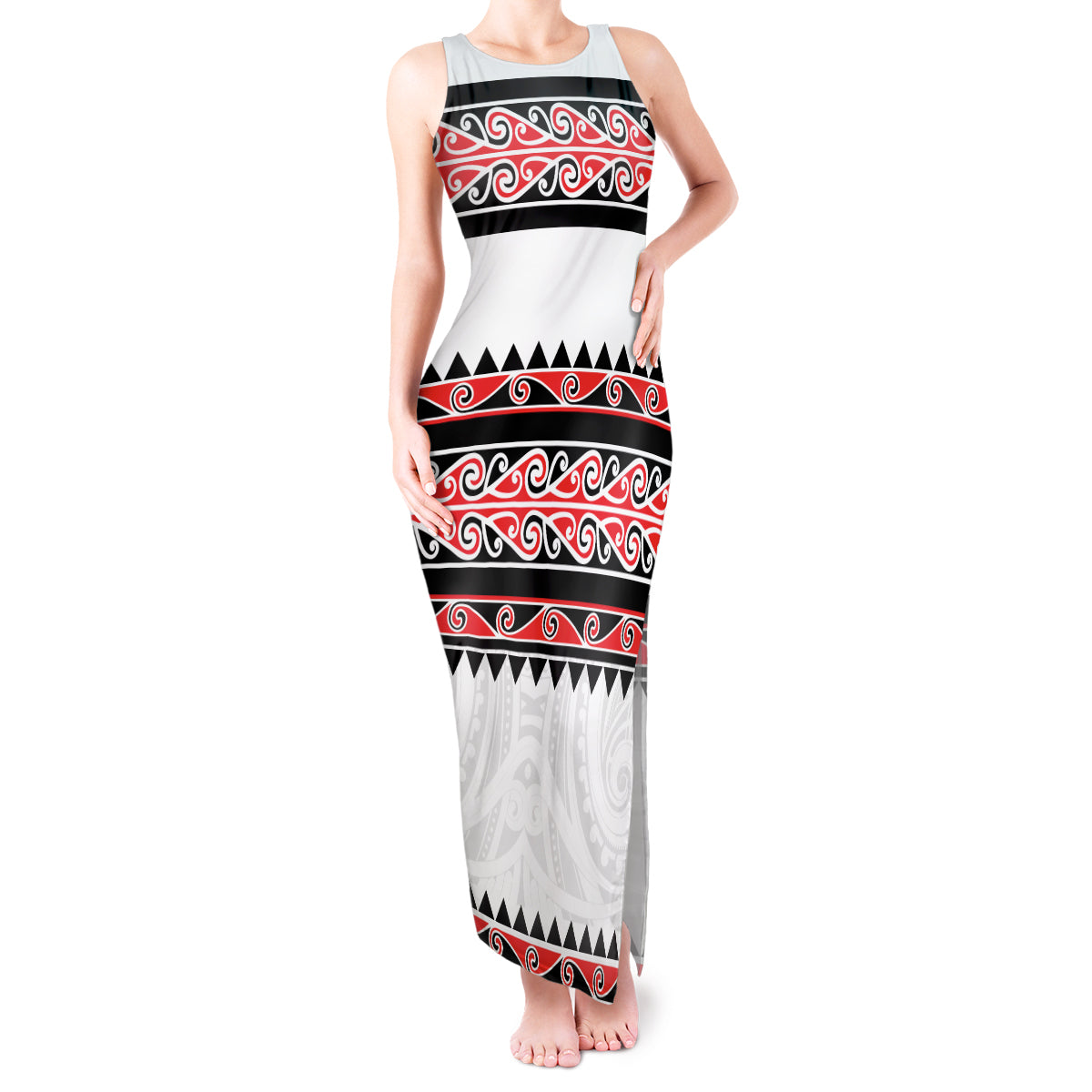 New Zealand Aotearoa Tank Maxi Dress With Kowhaiwhai Pattern Red Version LT05 Women Red - Polynesian Pride