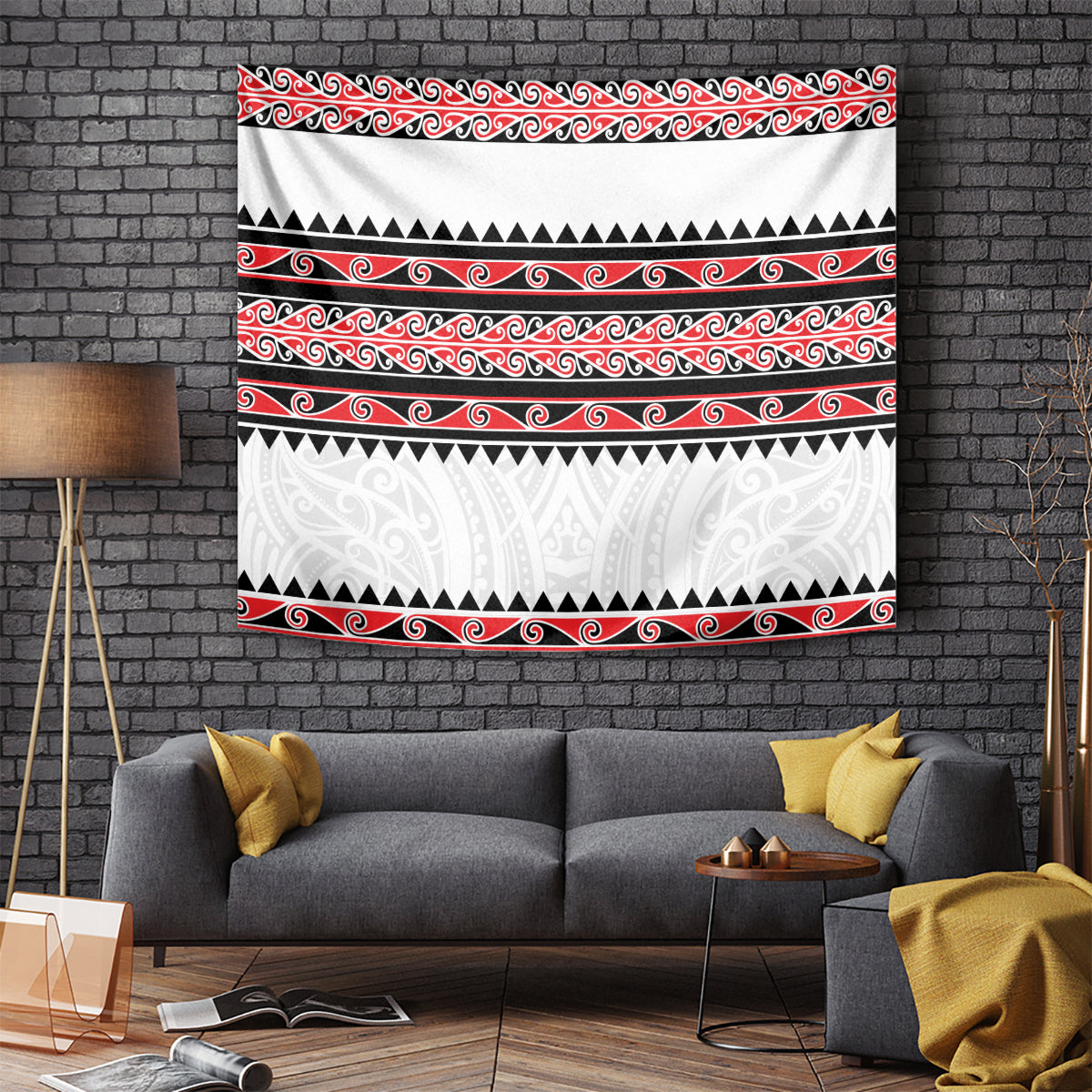 New Zealand Aotearoa Tapestry With Kowhaiwhai Pattern Red Version LT05 Red - Polynesian Pride