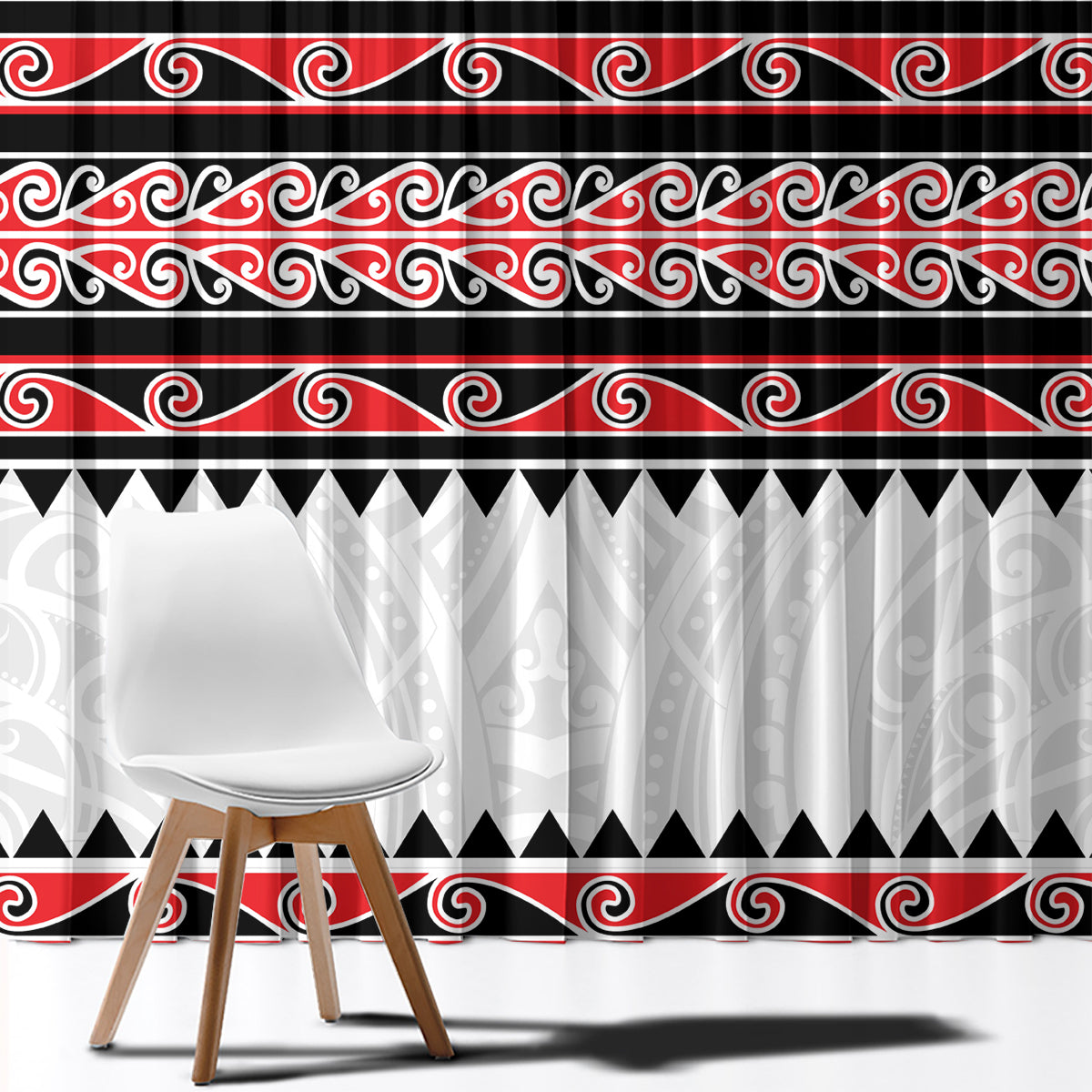 New Zealand Aotearoa Window Curtain With Kowhaiwhai Pattern Red Version LT05 - Polynesian Pride