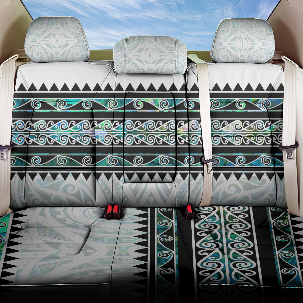 New Zealand Aotearoa Back Car Seat Cover With Paua Shell Kowhaiwhai Pattern LT05 One Size Green - Polynesian Pride