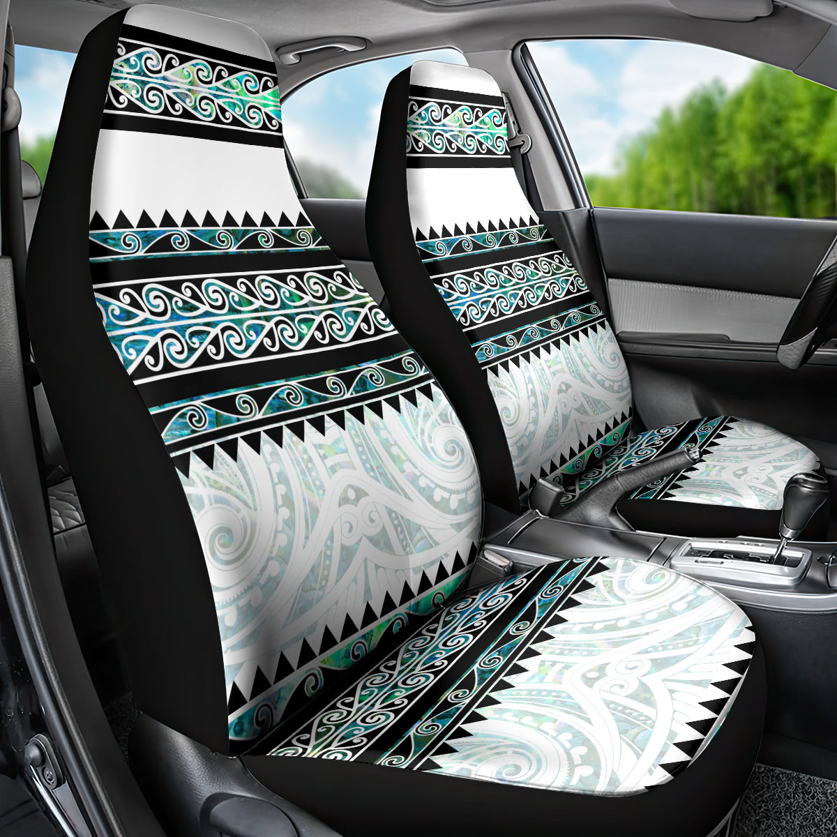 New Zealand Aotearoa Car Seat Cover With Paua Shell Kowhaiwhai Pattern LT05 - Polynesian Pride