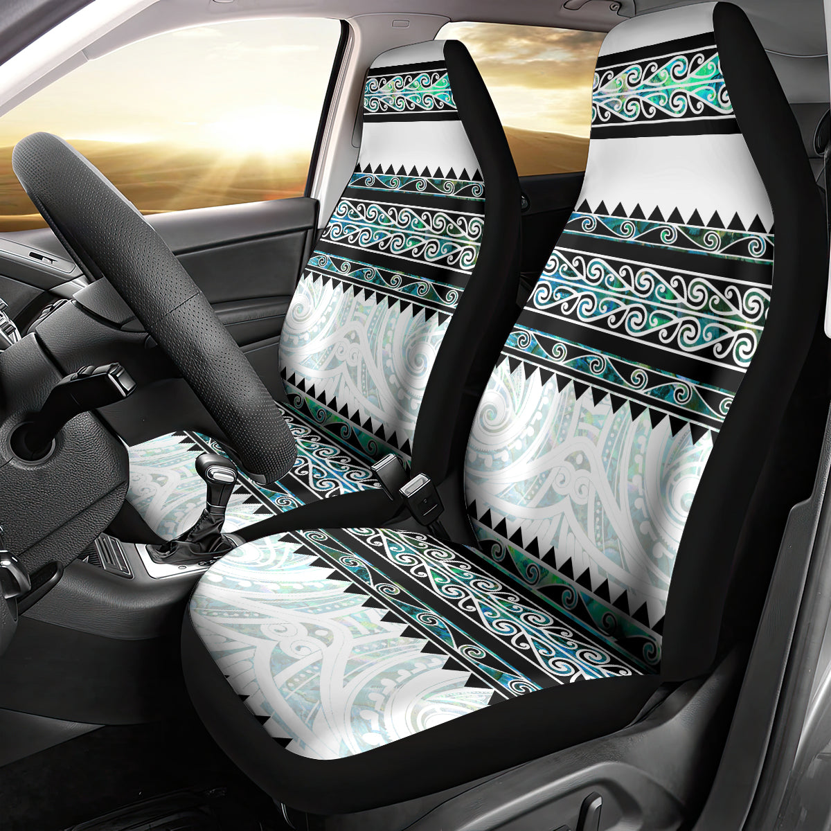 New Zealand Aotearoa Car Seat Cover With Paua Shell Kowhaiwhai Pattern LT05 - Polynesian Pride