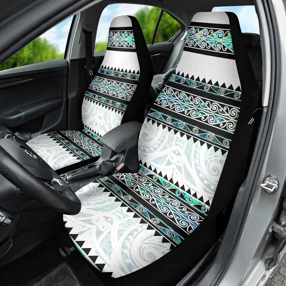 New Zealand Aotearoa Car Seat Cover With Paua Shell Kowhaiwhai Pattern LT05 - Polynesian Pride