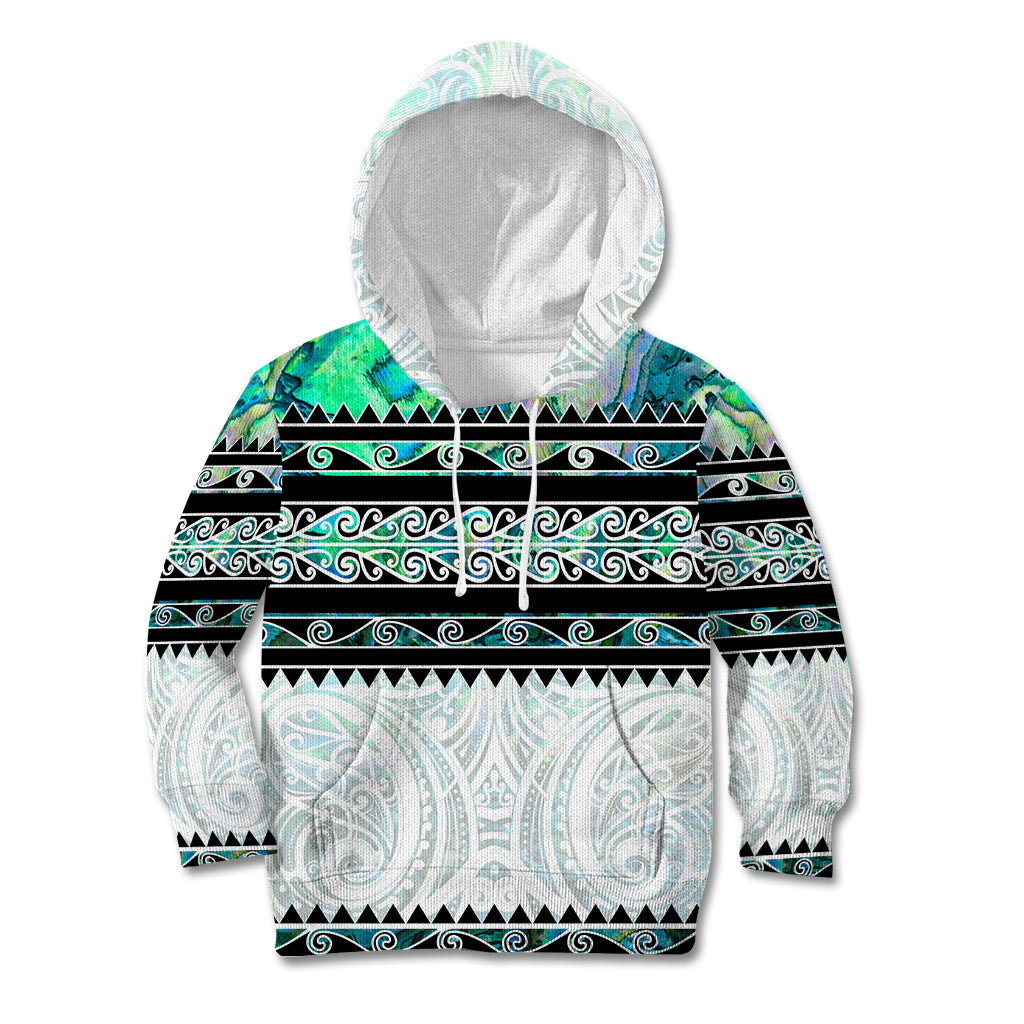 New Zealand Aotearoa Kid Hoodie With Paua Shell Kowhaiwhai Pattern LT05 Hoodie Green - Polynesian Pride