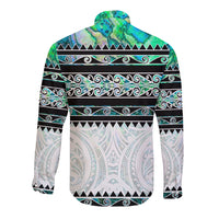 New Zealand Aotearoa Long Sleeve Button Shirt With Paua Shell Kowhaiwhai Pattern LT05 - Polynesian Pride