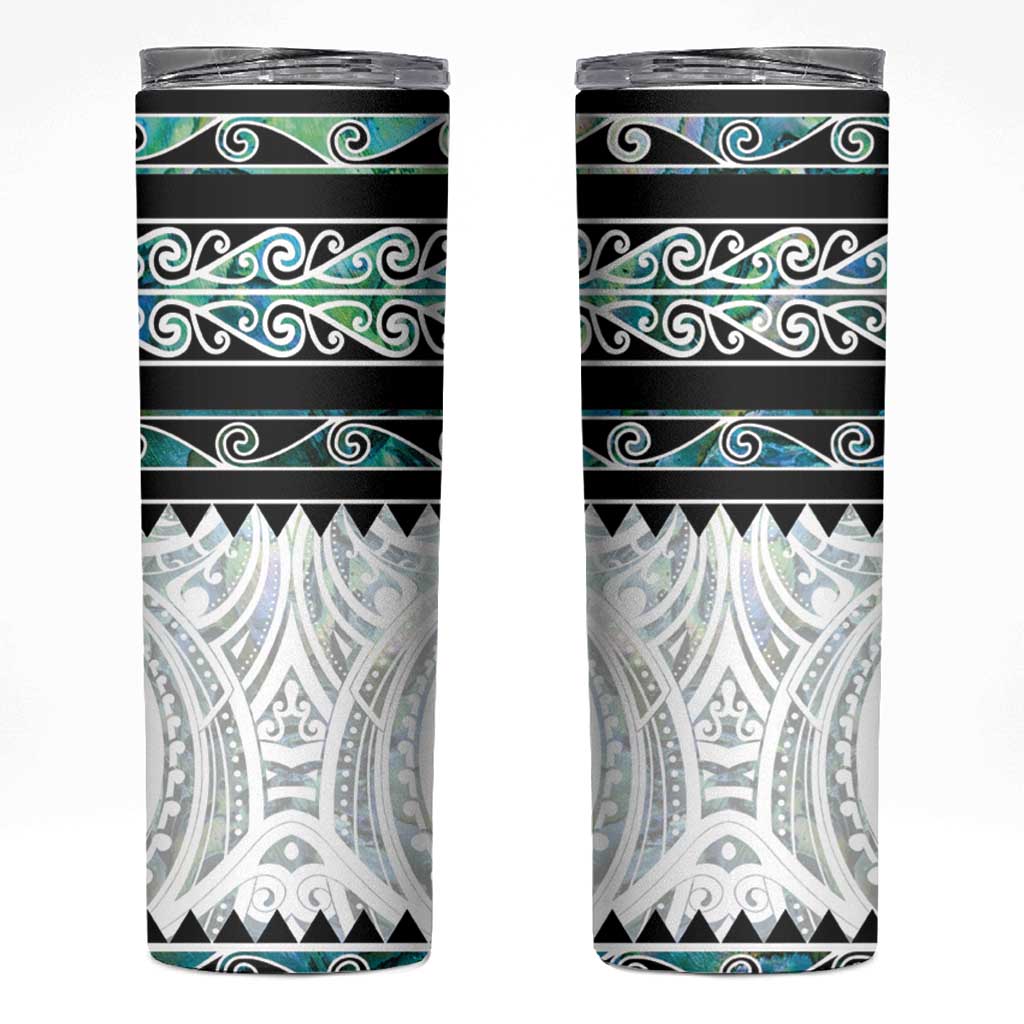 New Zealand Aotearoa Skinny Tumbler With Paua Shell Kowhaiwhai Pattern