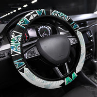 New Zealand Aotearoa Steering Wheel Cover With Paua Shell Kowhaiwhai Pattern LT05 Universal Fit Green - Polynesian Pride