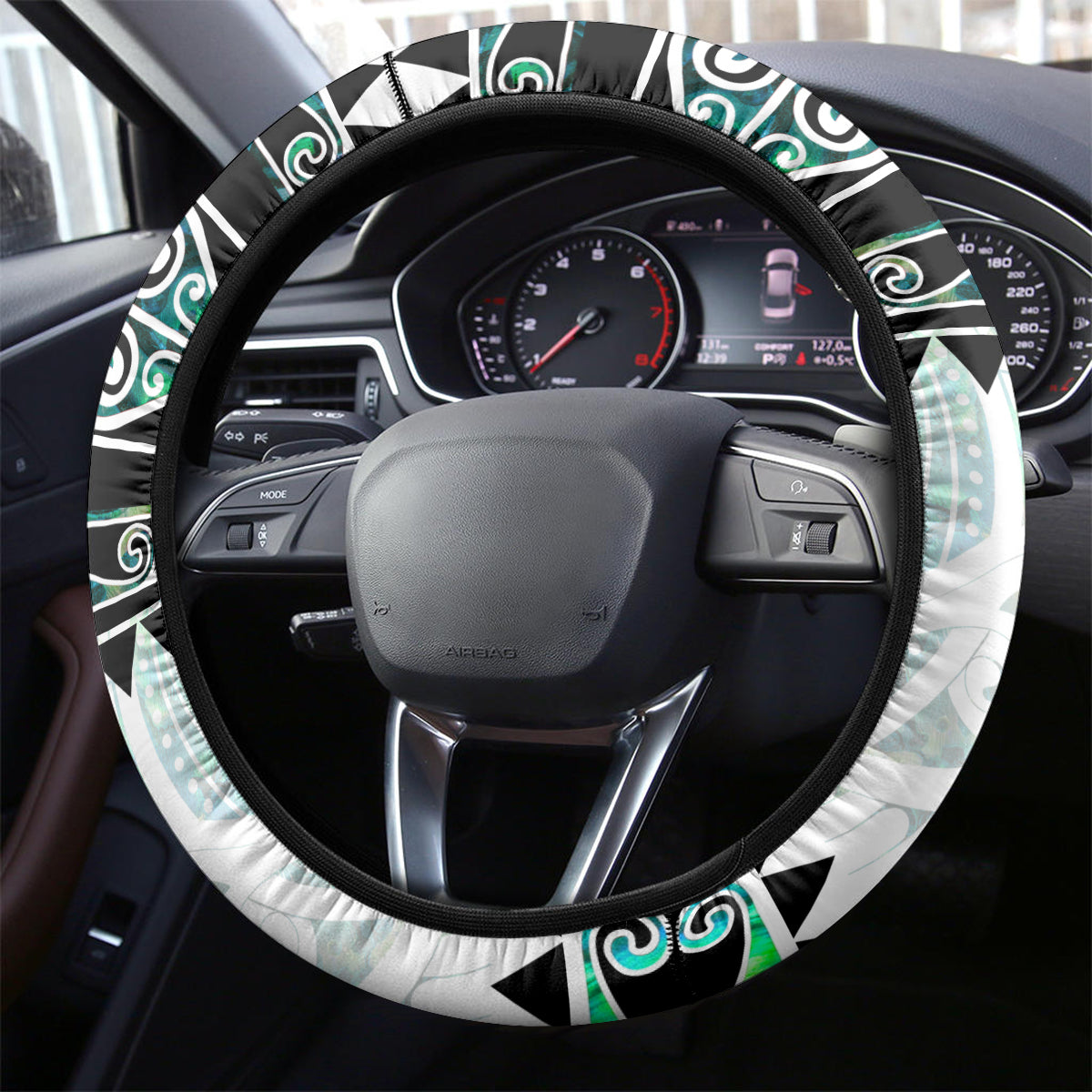 New Zealand Aotearoa Steering Wheel Cover With Paua Shell Kowhaiwhai Pattern LT05 - Polynesian Pride