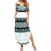 New Zealand Aotearoa Summer Maxi Dress With Paua Shell Kowhaiwhai Pattern LT05 Women Green - Polynesian Pride