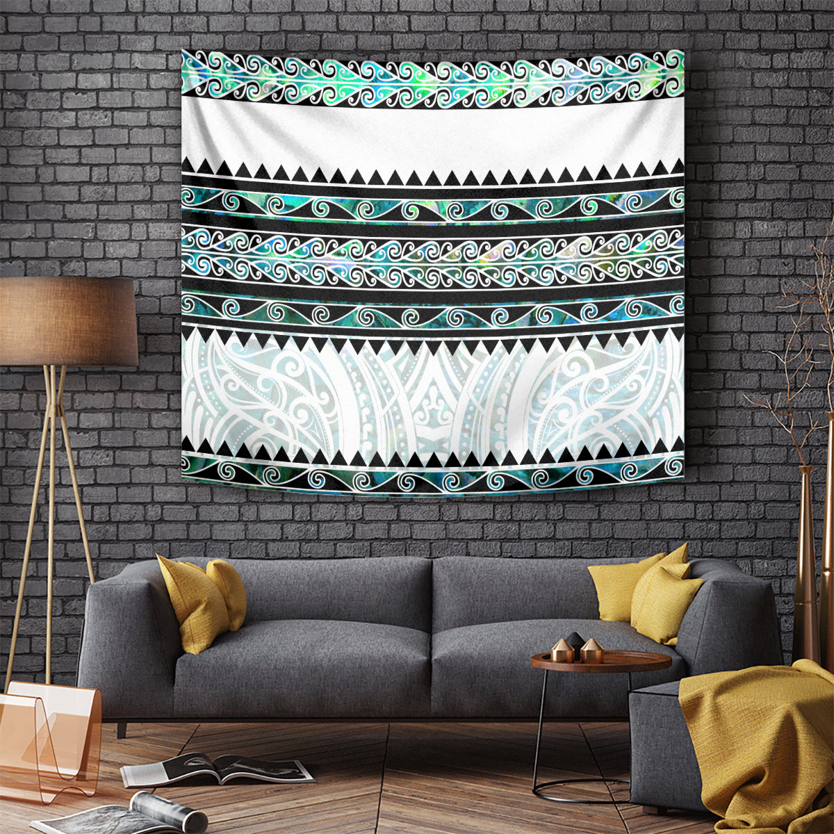 New Zealand Aotearoa Tapestry With Paua Shell Kowhaiwhai Pattern LT05 Green - Polynesian Pride