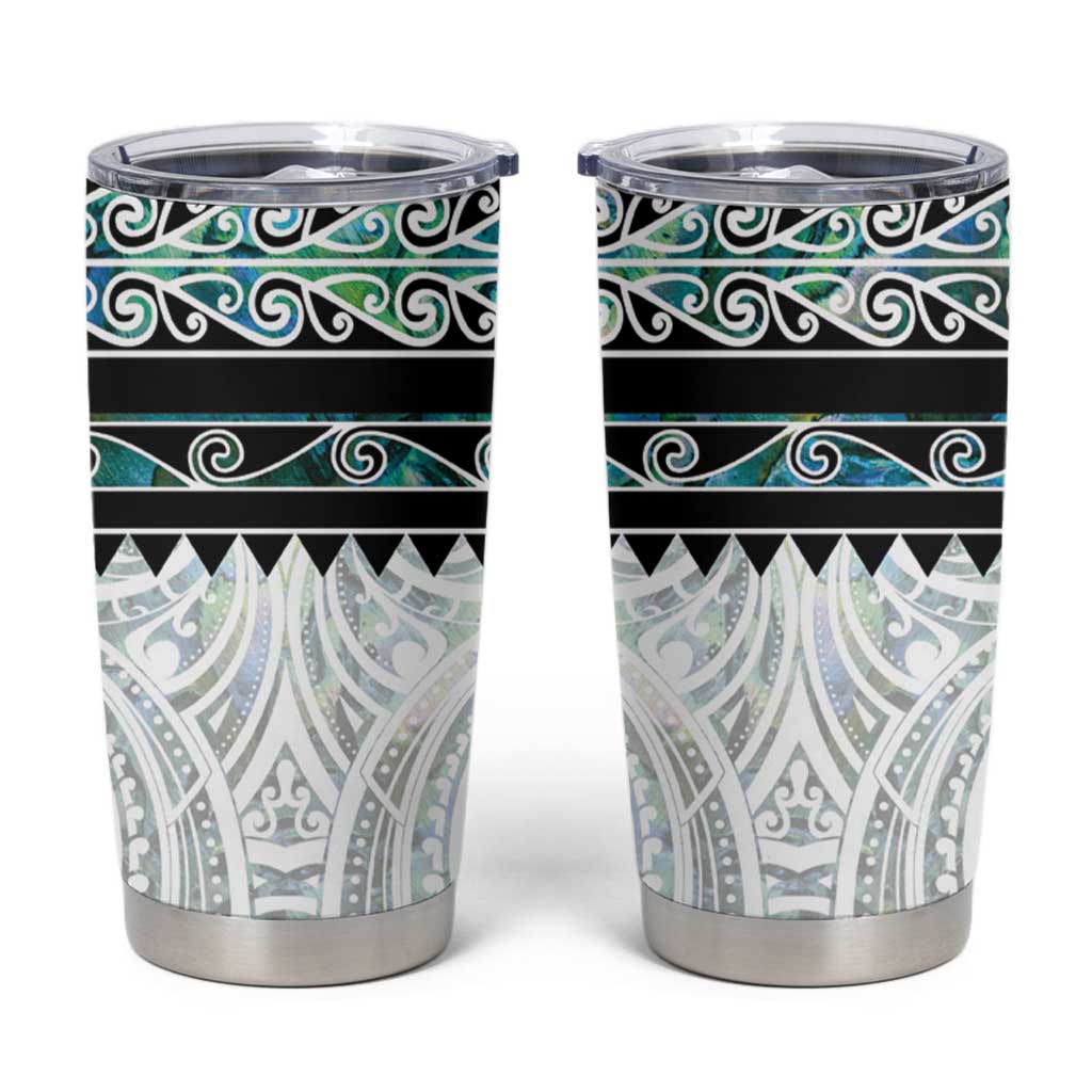 New Zealand Aotearoa Tumbler Cup With Paua Shell Kowhaiwhai Pattern LT05 Green - Polynesian Pride