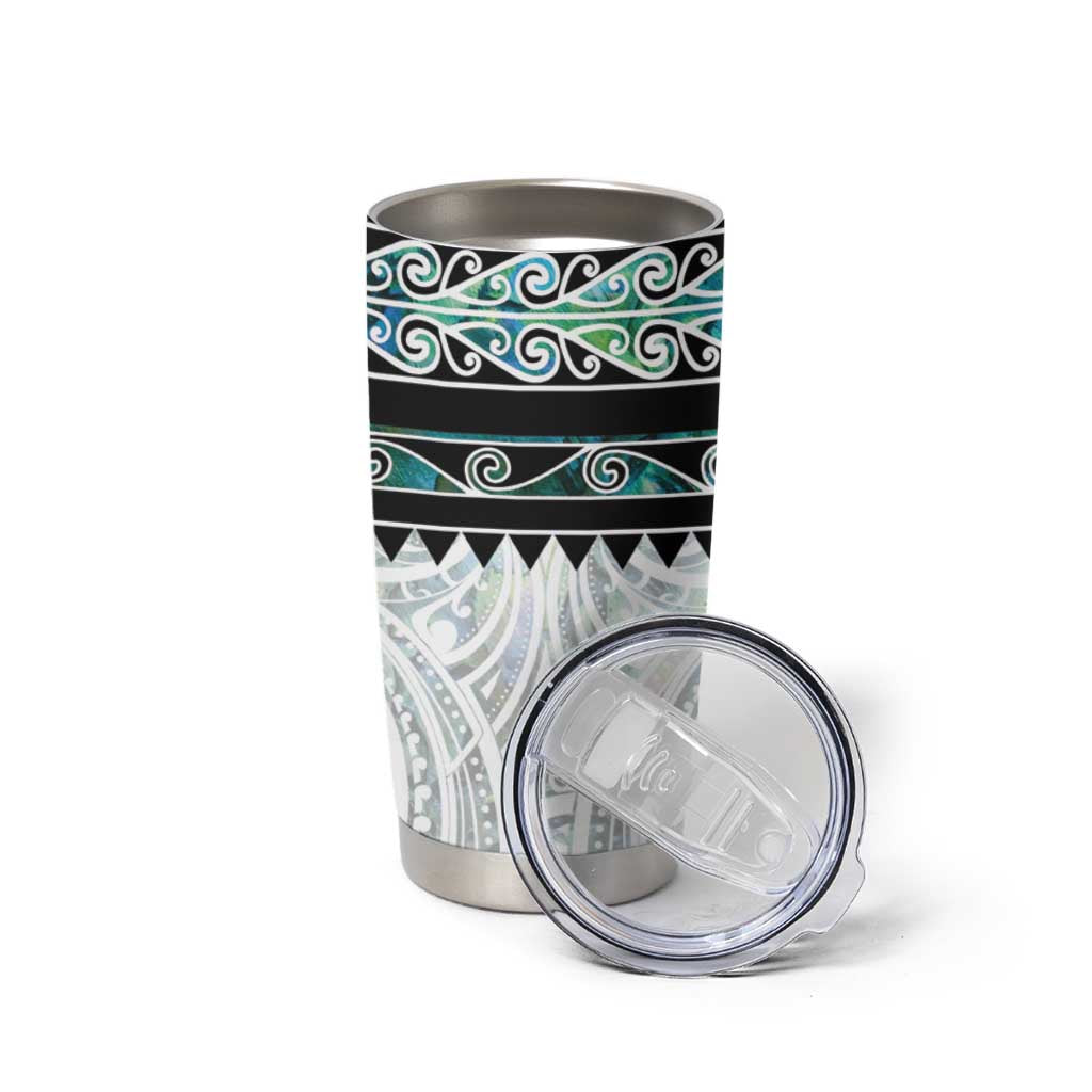 New Zealand Aotearoa Tumbler Cup With Paua Shell Kowhaiwhai Pattern LT05 - Polynesian Pride