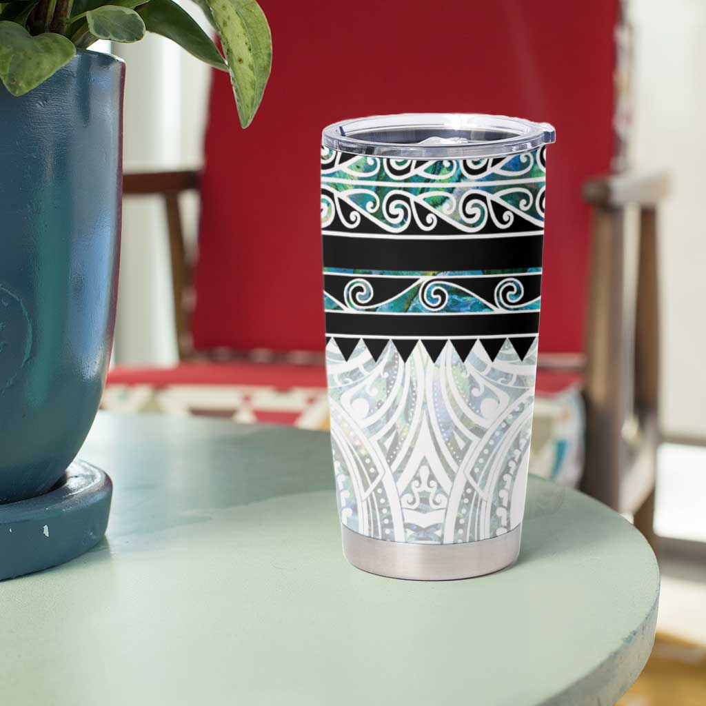 New Zealand Aotearoa Tumbler Cup With Paua Shell Kowhaiwhai Pattern LT05 - Polynesian Pride