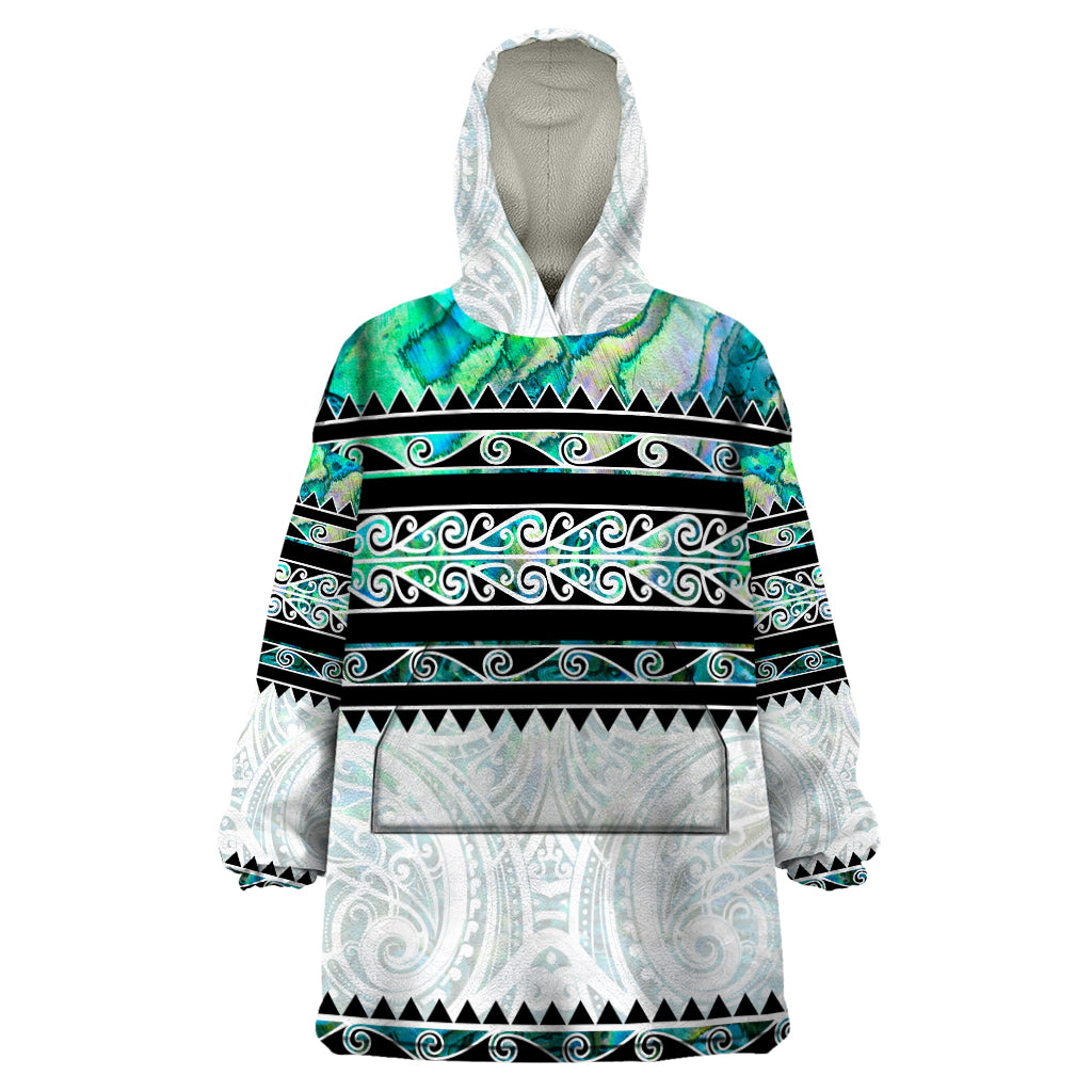 New Zealand Aotearoa Wearable Blanket Hoodie With Paua Shell Kowhaiwhai Pattern LT05 One Size Green - Polynesian Pride