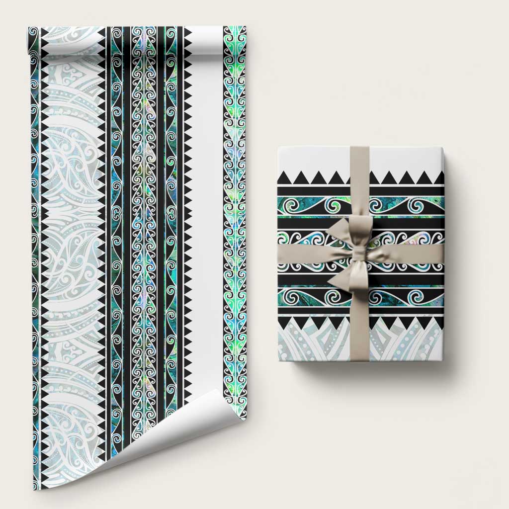New Zealand Aotearoa Wrapping Paper With Paua Shell Kowhaiwhai Pattern LT05 58" × 23" Green - Polynesian Pride