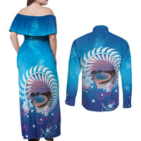 New Zealand Matapouri Beach Landscape Couples Matching Off Shoulder Maxi Dress and Long Sleeve Button Shirt LT05 - Polynesian Pride