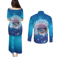 New Zealand Matapouri Beach Landscape Couples Matching Puletasi and Long Sleeve Button Shirt LT05 - Polynesian Pride