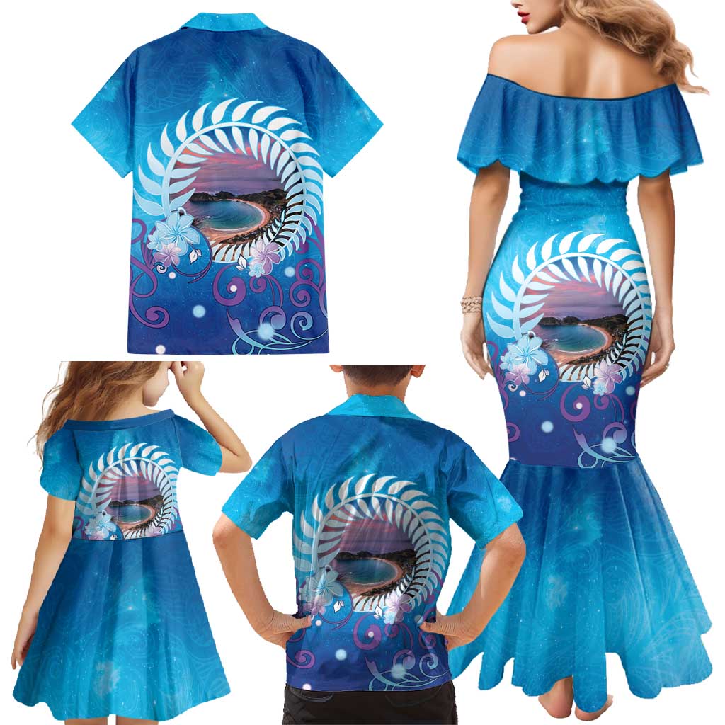 New Zealand Matapouri Beach Landscape Family Matching Mermaid Dress and Hawaiian Shirt