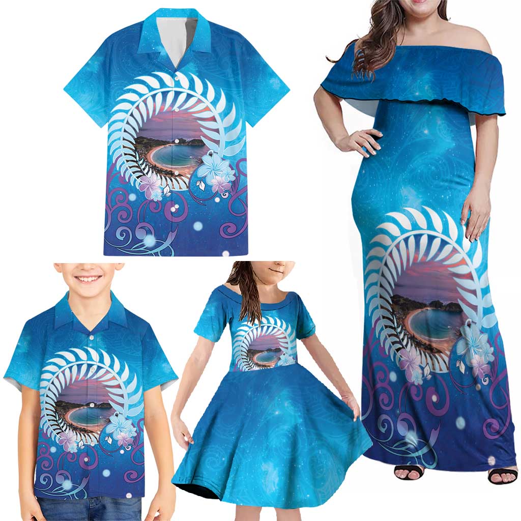 New Zealand Matapouri Beach Landscape Family Matching Off Shoulder Maxi Dress and Hawaiian Shirt