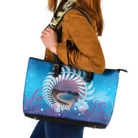 New Zealand Matapouri Beach Landscape Leather Tote Bag LT05 Blue - Polynesian Pride