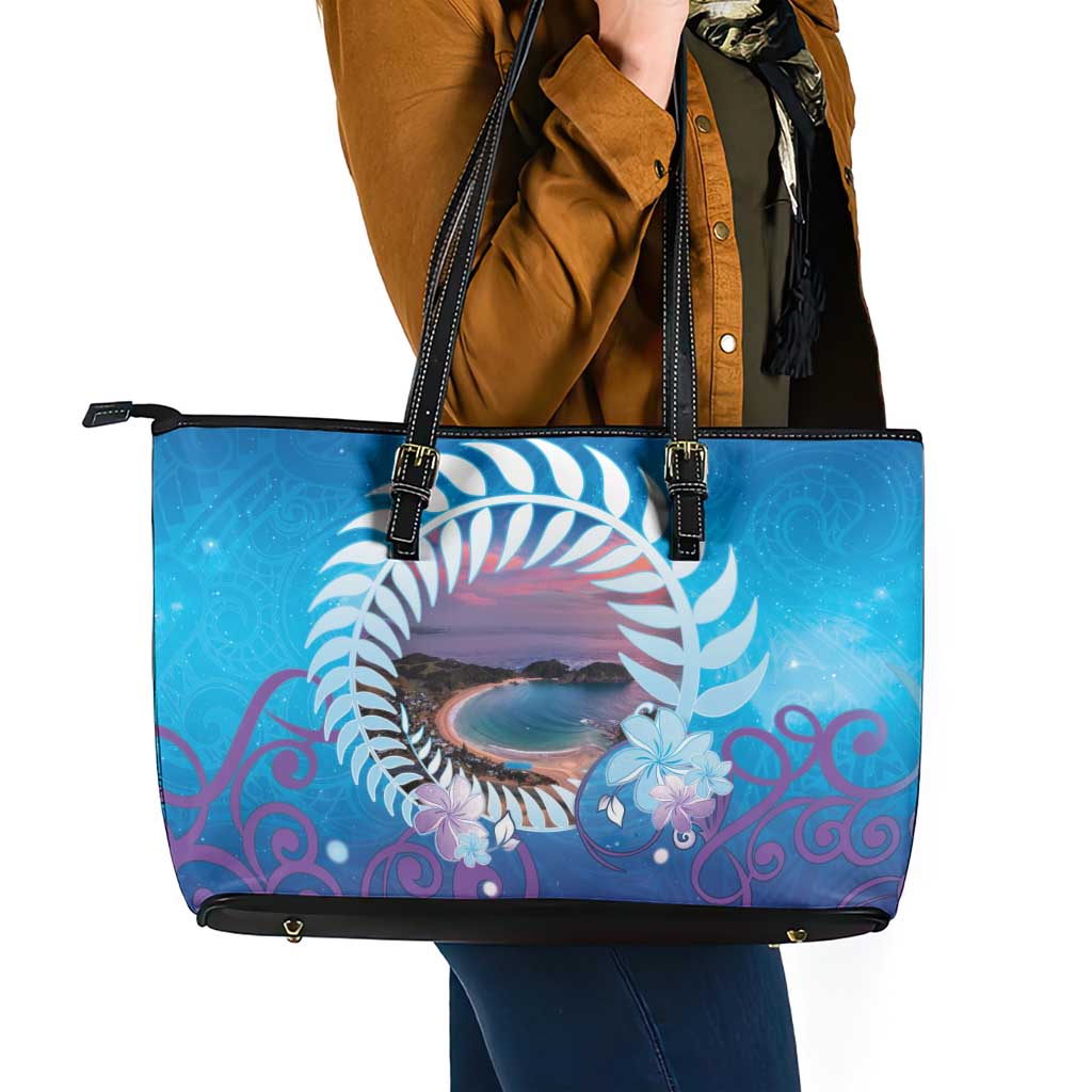 New Zealand Matapouri Beach Landscape Leather Tote Bag LT05 - Polynesian Pride