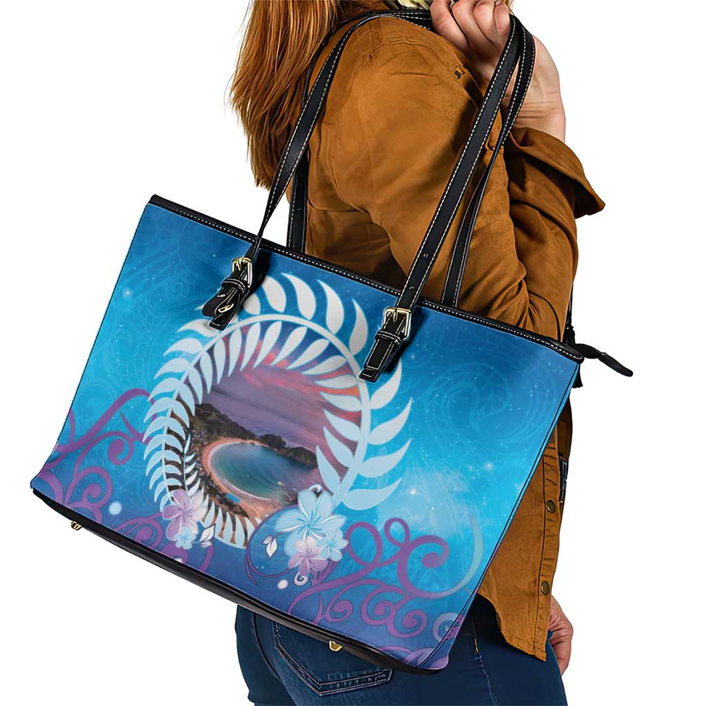 New Zealand Matapouri Beach Landscape Leather Tote Bag LT05 - Polynesian Pride