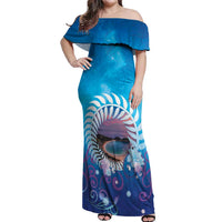 New Zealand Matapouri Beach Landscape Off Shoulder Maxi Dress
