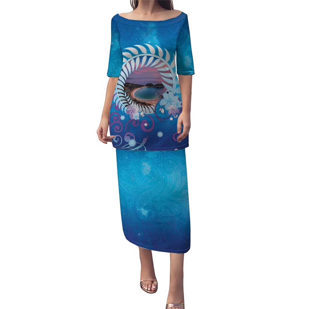 New Zealand Matapouri Beach Landscape Puletasi LT05 Long Dress Blue - Polynesian Pride