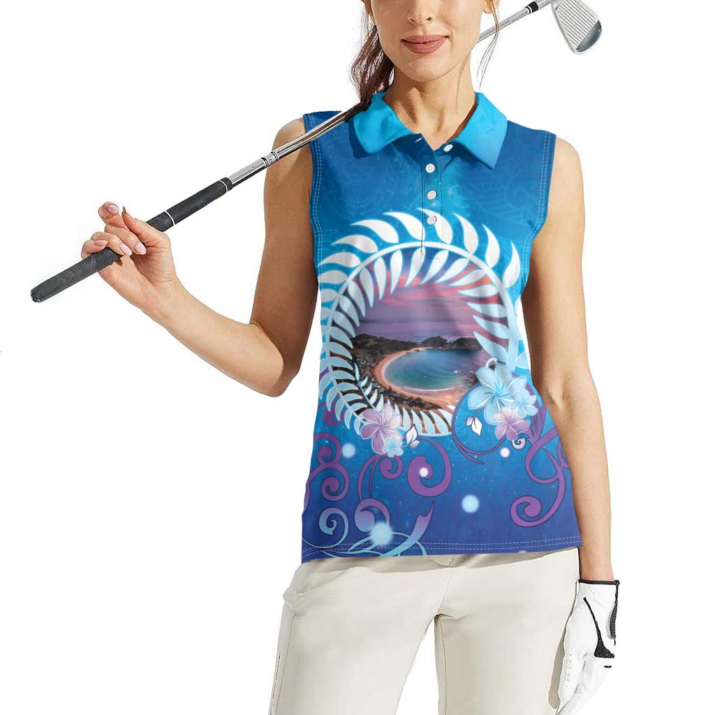 New Zealand Matapouri Beach Landscape Women Sleeveless Polo Shirt