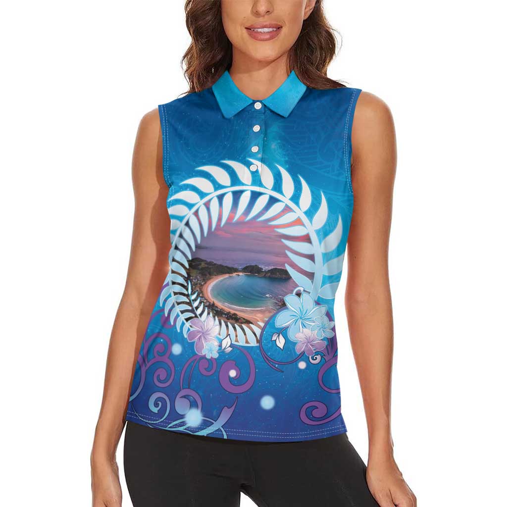 New Zealand Matapouri Beach Landscape Women Sleeveless Polo Shirt