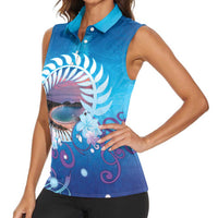 New Zealand Matapouri Beach Landscape Women Sleeveless Polo Shirt