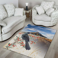New Zealand Mount Taranaki Landscape Area Rug Kokako Bird Polynesian Style