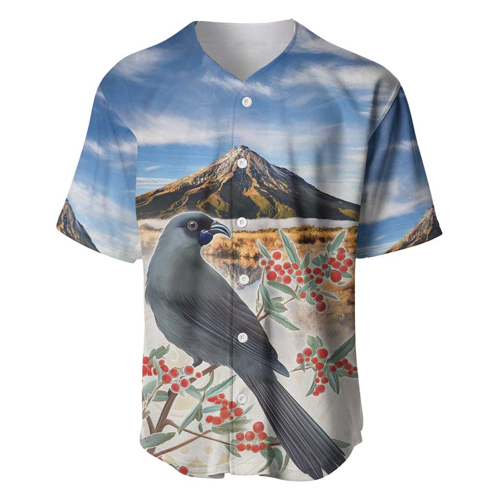 New Zealand Mount Taranaki Landscape Baseball Jersey Kokako Bird Polynesian Style