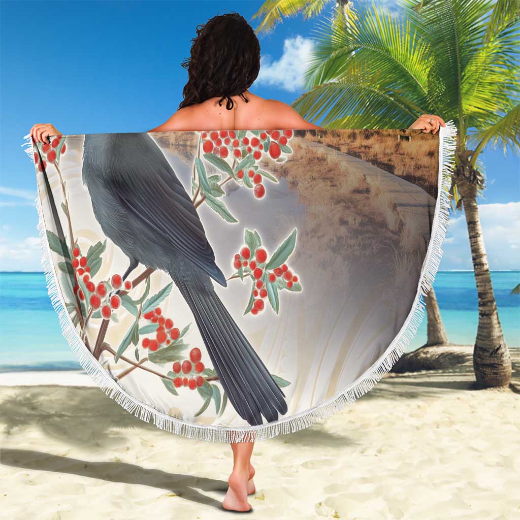 New Zealand Mount Taranaki Landscape Beach Blanket Kokako Bird Polynesian Style LT05 - Polynesian Pride