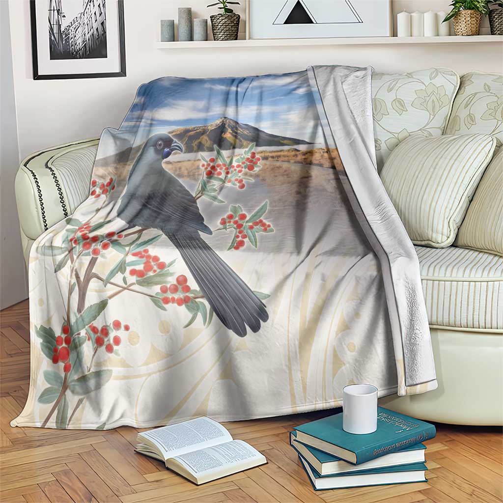 New Zealand Mount Taranaki Landscape Blanket Kokako Bird Polynesian Style LT05 Blue - Polynesian Pride
