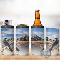 New Zealand Mount Taranaki Landscape 4 in 1 Can Cooler Tumbler Kokako Bird Polynesian Style