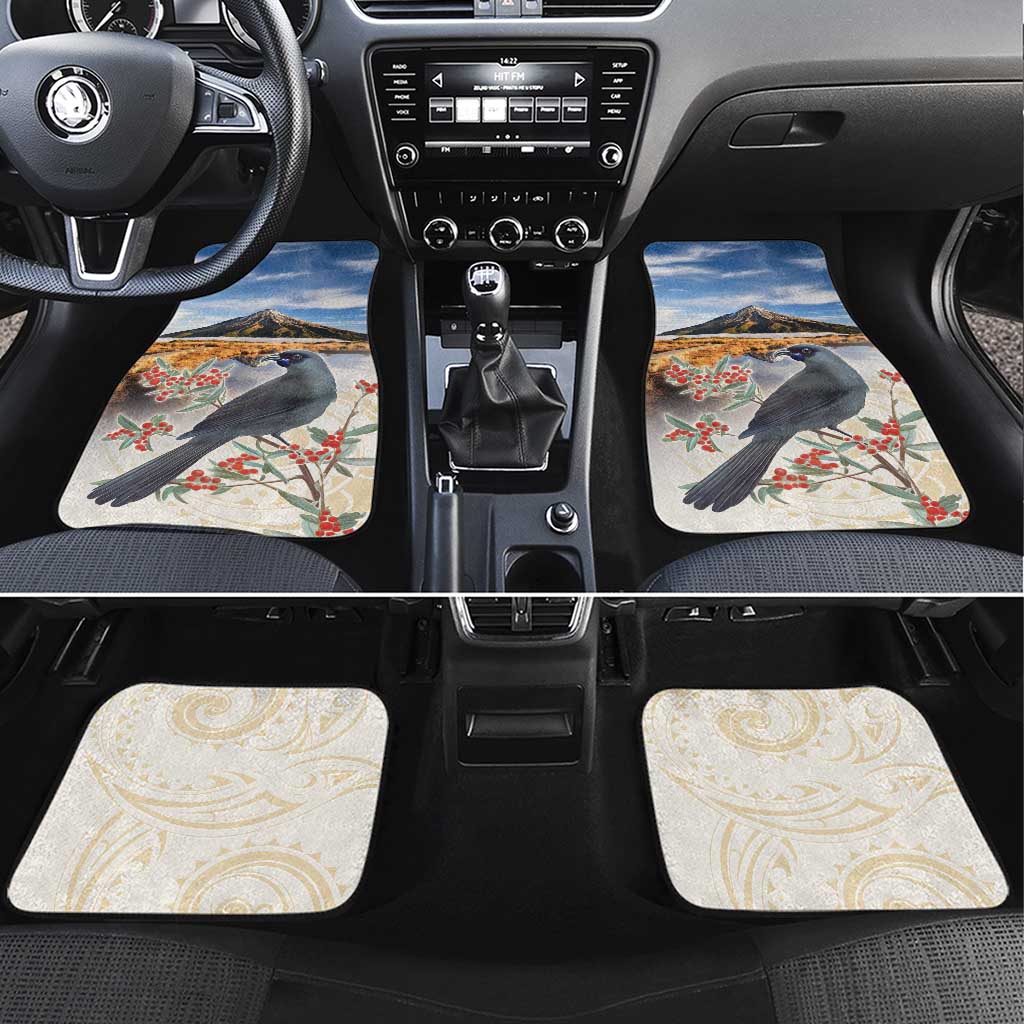 New Zealand Mount Taranaki Landscape Car Mats Kokako Bird Polynesian Style LT05 Set 4pcs Blue - Polynesian Pride